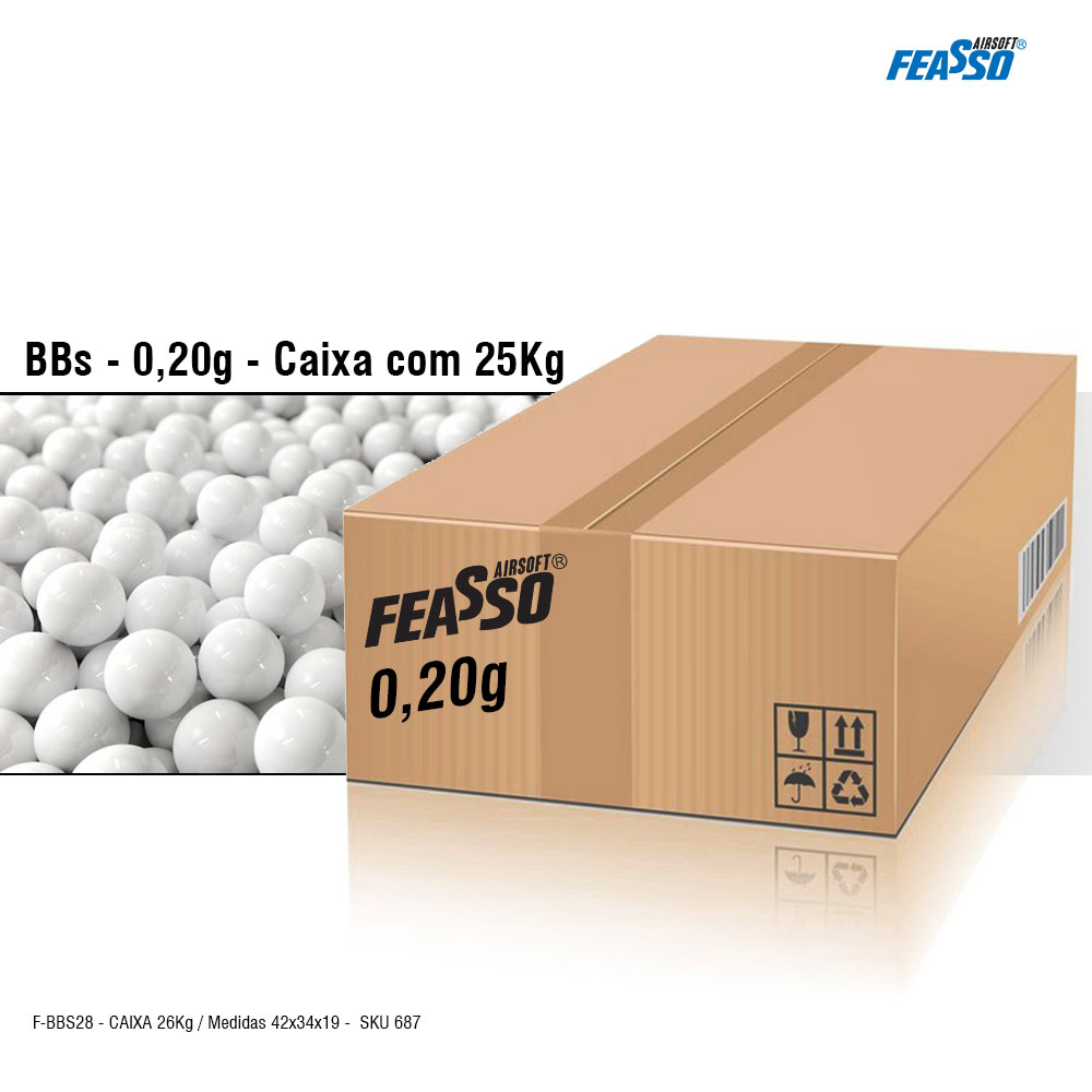 Caixa feasso bbs 0,20g airsoft j-bbs20 c/125.000 (a granel / 25kg)*