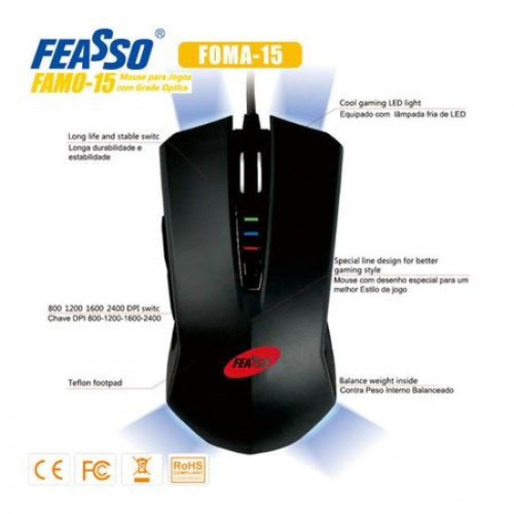 FAMO-15 USB P/ Games 2400DPI Mouse - Preto