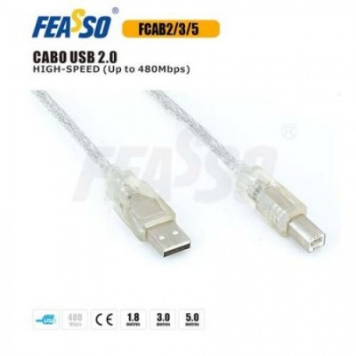 FCAB3 Cabo USB  A+B P/ Impressora 3Mt Cristal