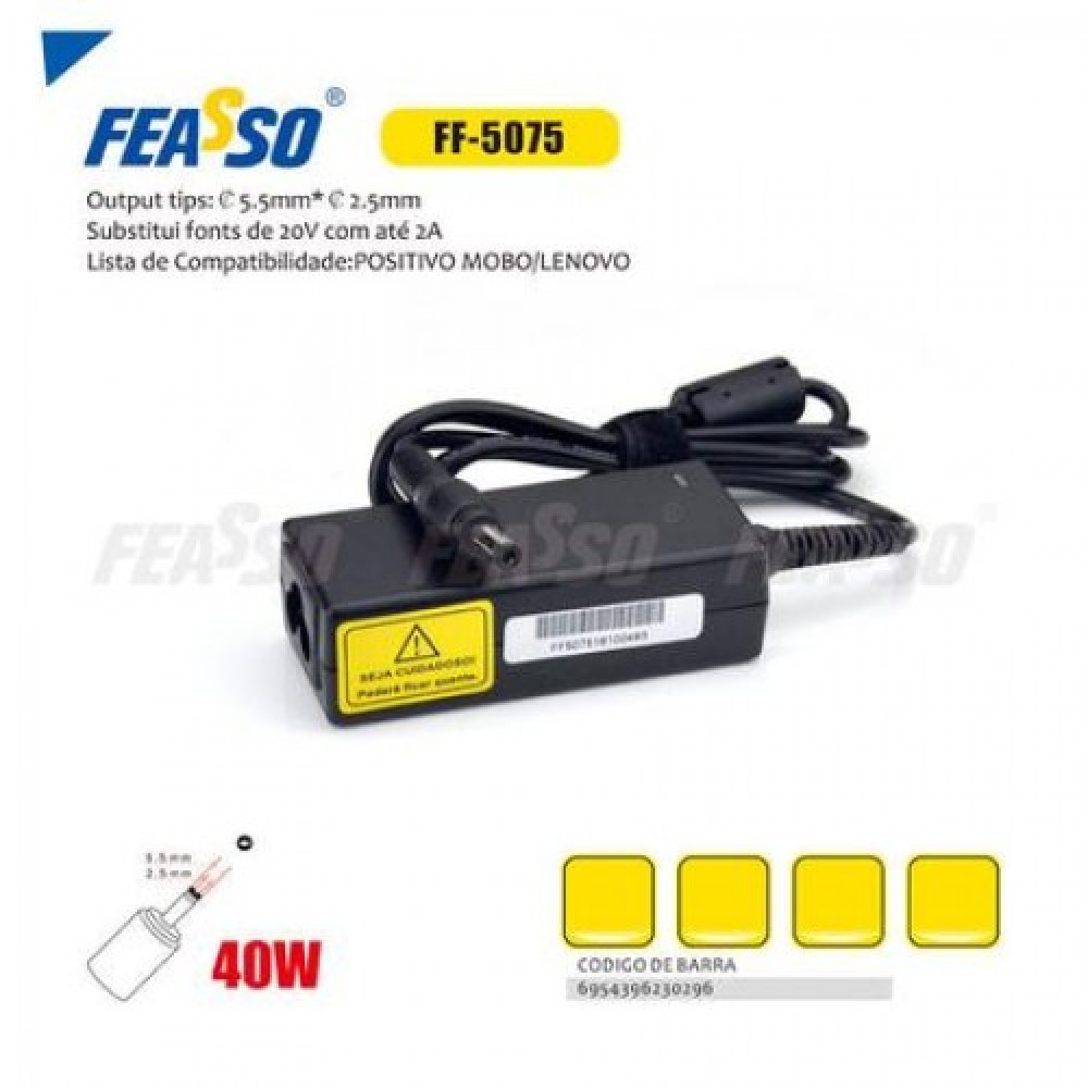 FF - 5075 Fonte P/ Notebook  40w 20v 2a plug5,5x2,5