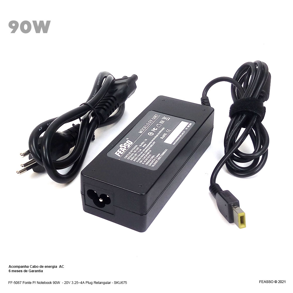 FF-5067 Fonte P/ Notebook 90W  - 20V 3.25~4A Plug Retangular
