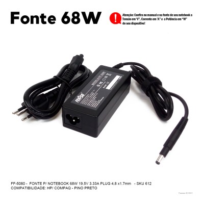 FF-5080 Fonte P/Notebook 65W 19.5V - 3.33A  Plug 4,8x1,7
