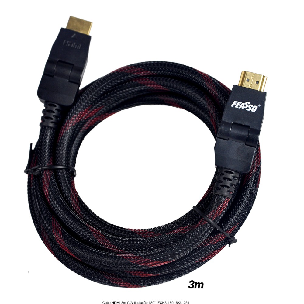 Cabo HDMI 3m C/Articulação 180° Plug Banhado a Ouro