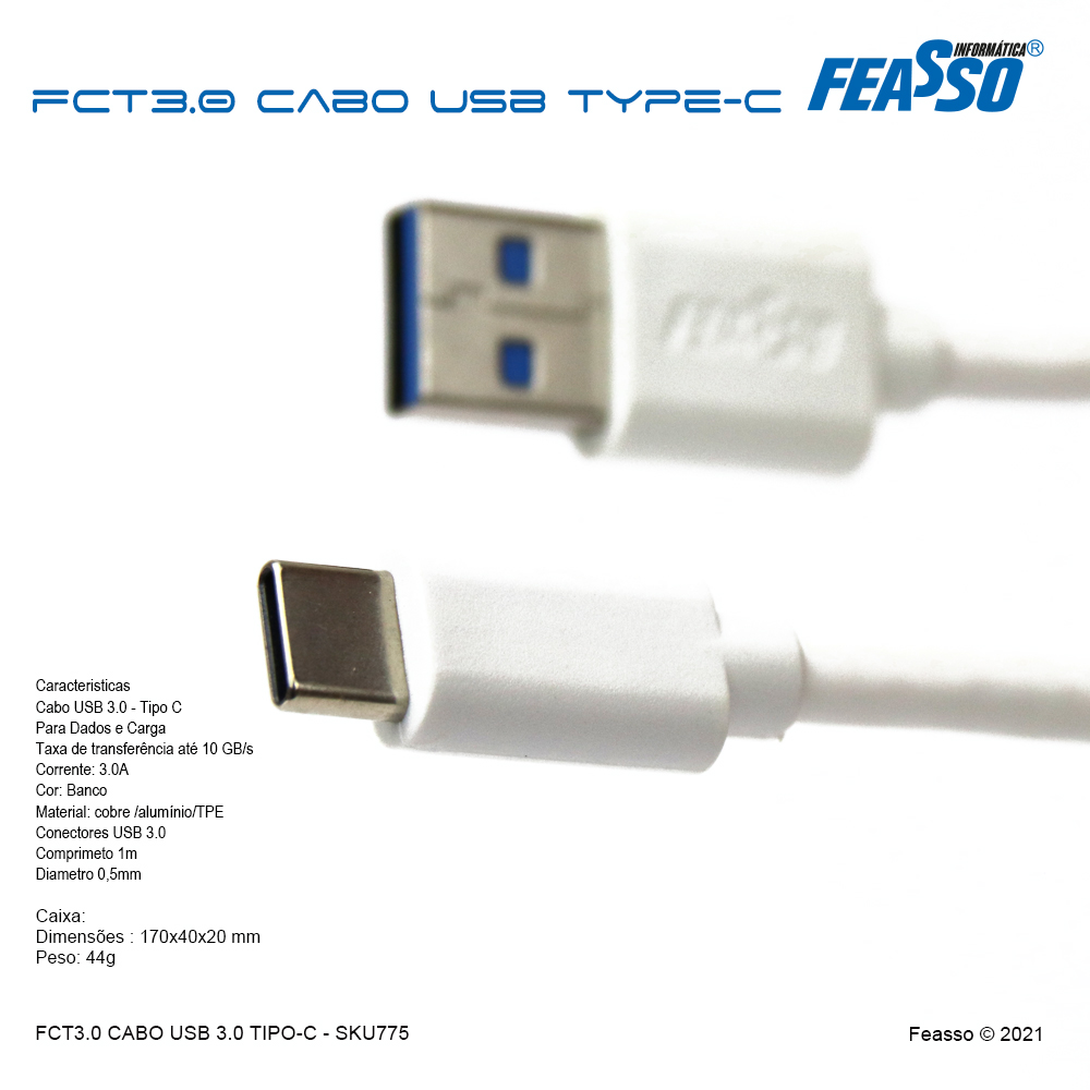 FCT3.0 -  CABO (USB 3.0 X TYPE-C) - c/ 1m***
