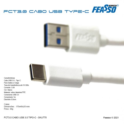FCT3.0 -  CABO (USB 3.0 X TYPE-C) - c/ 1m***