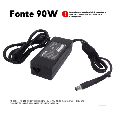 FF-5063 Fonte P/ Notebook 90W 19V - 4.74A Plug7,4x5,0***