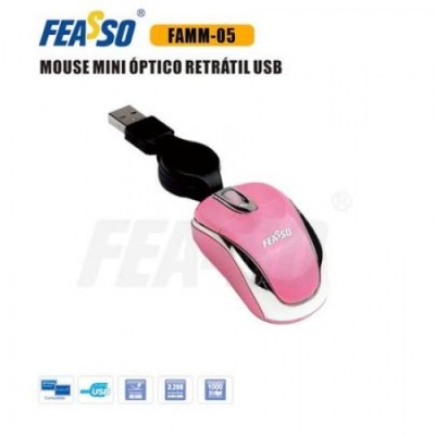 FAMM-05 Mouse Mini Retrátil  USB Rosa