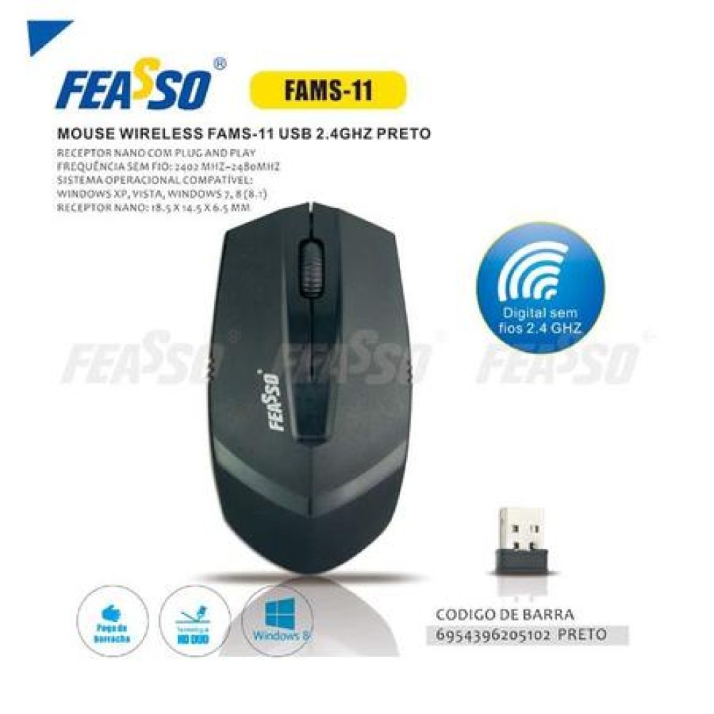 FAMS-11 Mouse Wireless USB 2.4GHZ Preto***